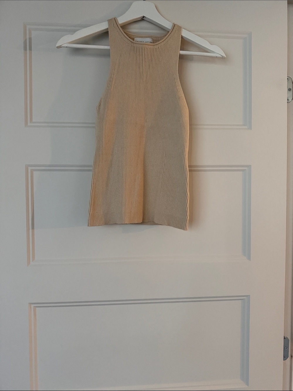 Ribbed High-Neck Camisole Tank Top - Beige